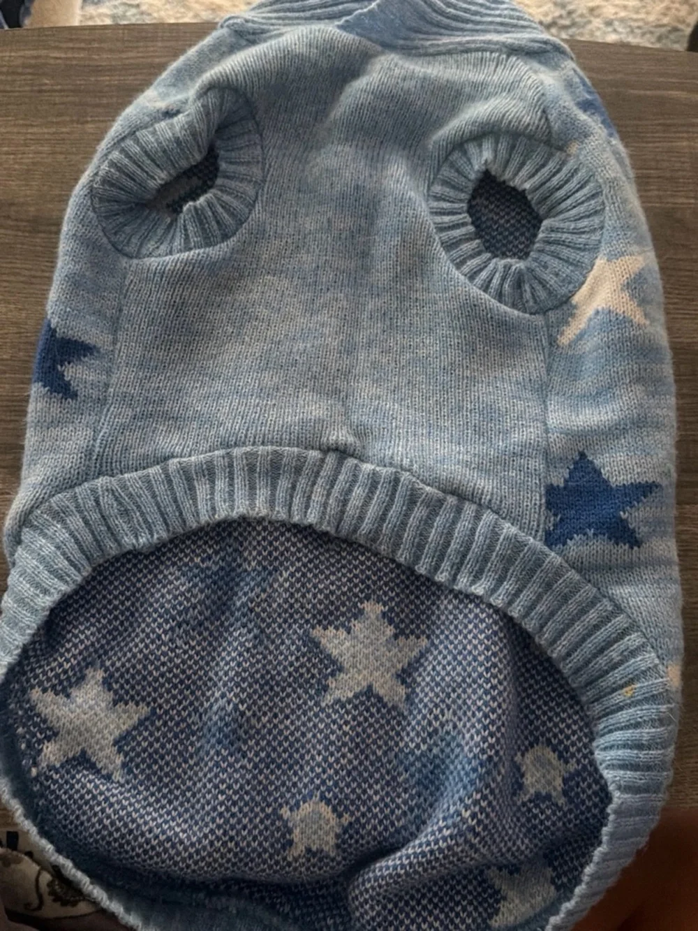 Blue Star Knit Dog Sweater with Ribbed Openings
